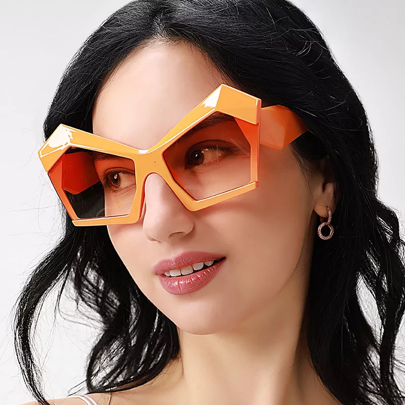 Oversized Geometric Orange Fashion Sunglasses, image 4