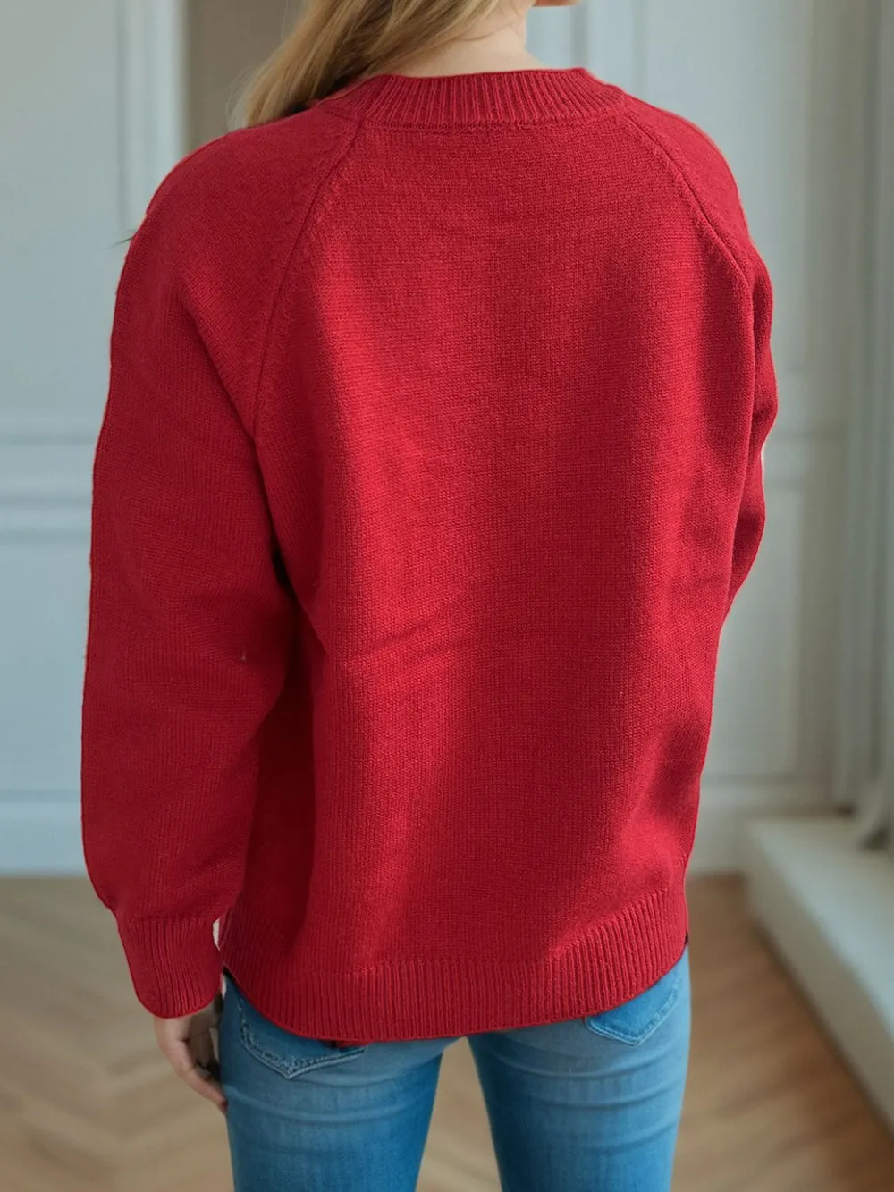 Flower Round Neck Raglan Sleeve Sweater, image 15