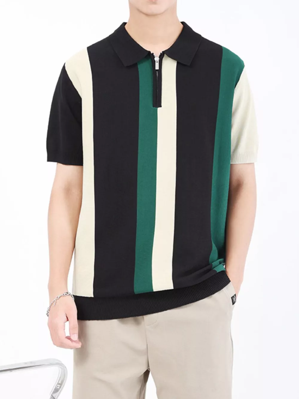 Men's Plus Size Striped Short Sleeve Polo, image 4