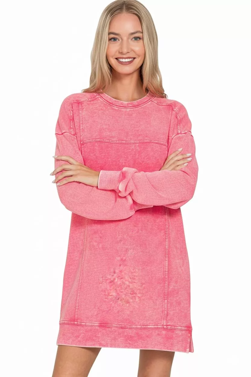 French Terry Acid Washed Dress with Pockets, image 3