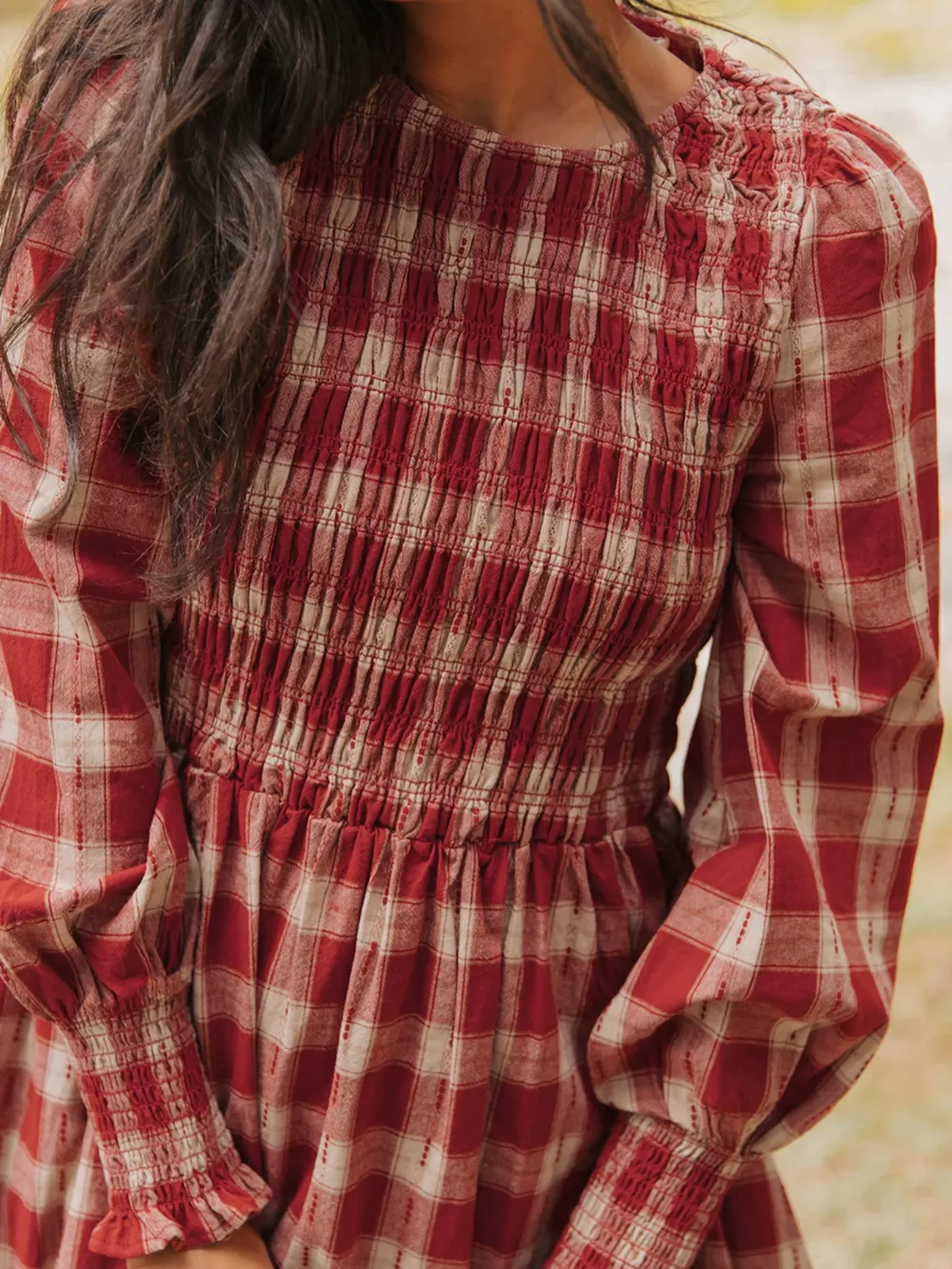 Plaid Print Smocked Puff Sleeve Mini Dress, image 7