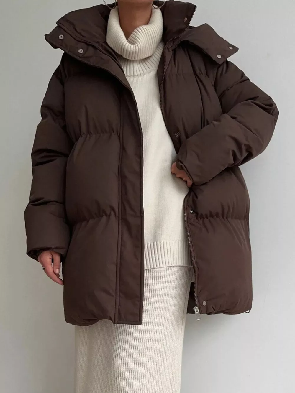 Mid-Length Thickened Hooded Winter Coat with Belted, image 3