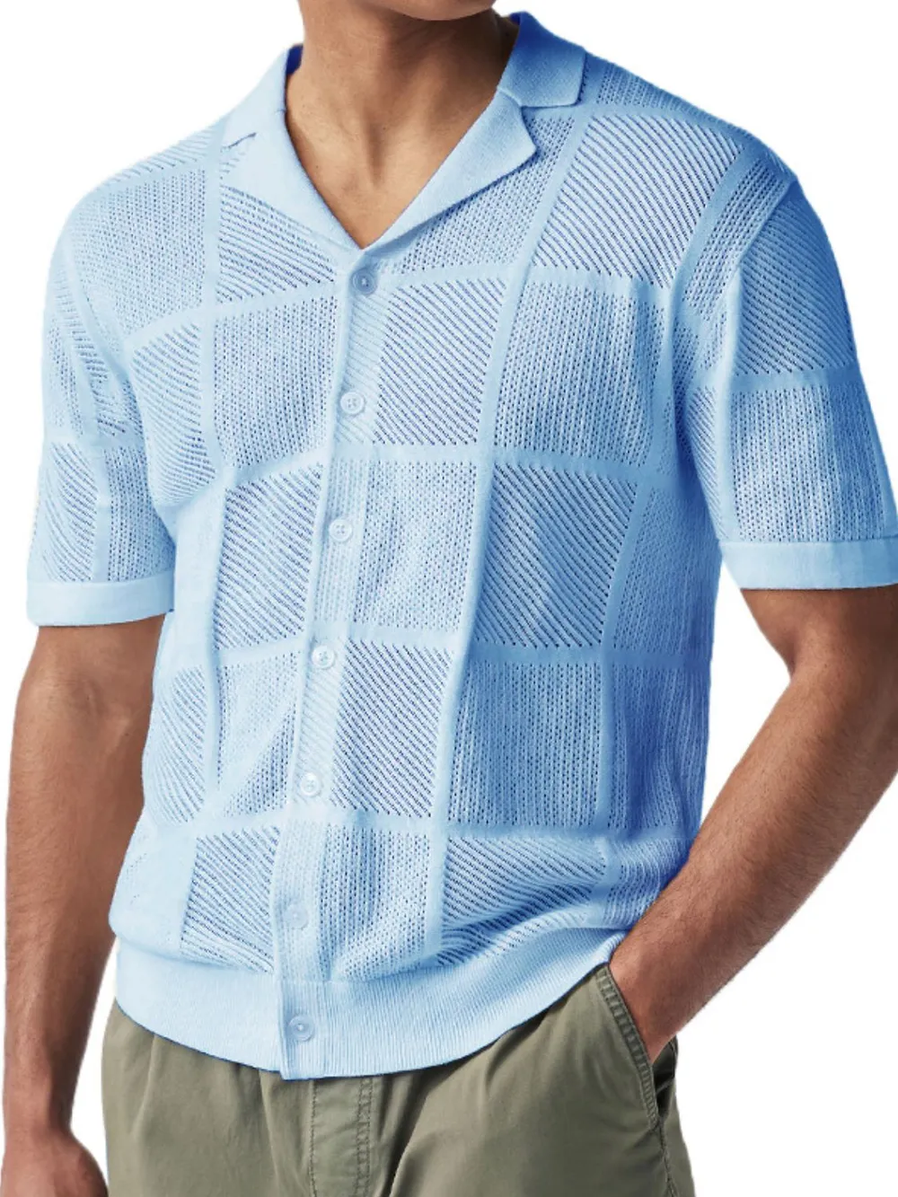 Men's Button Down Checkered Eyelet Shirt, image 6