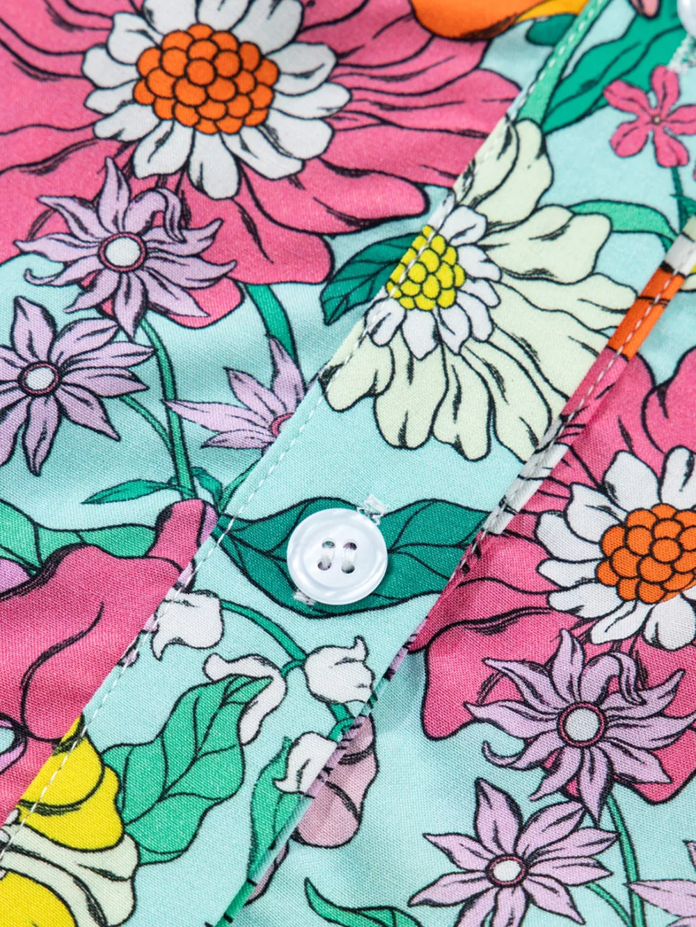 Floral Print Split Neck Button Front Flutter Sleeve Blouse, image 10
