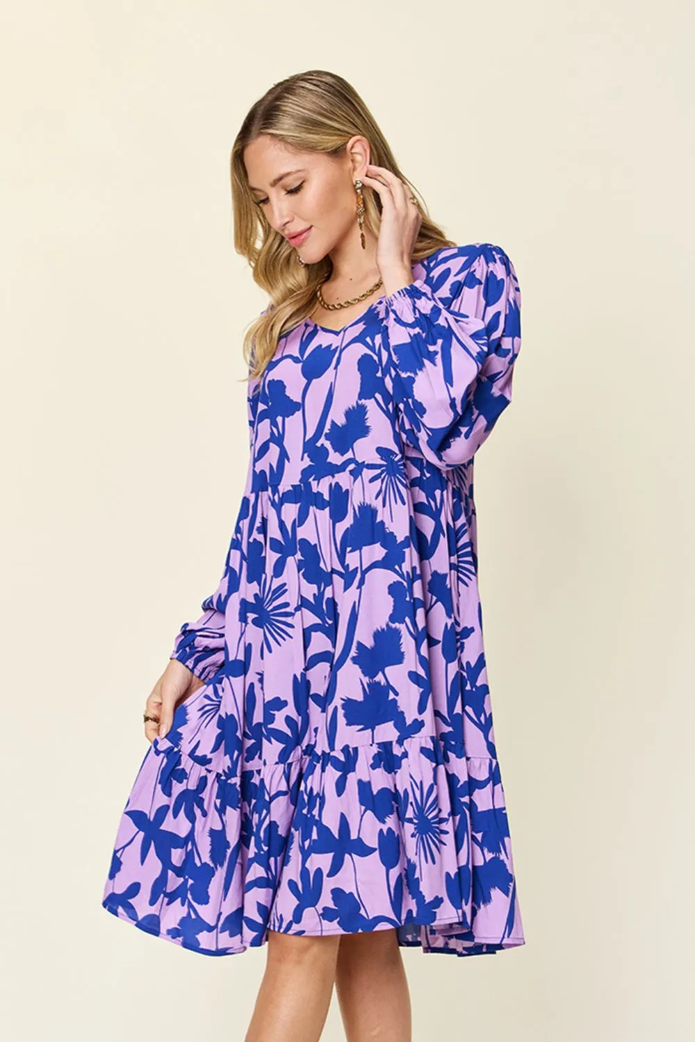 Full Size Printed Ruffle Hem Dress with Pocket, image 21