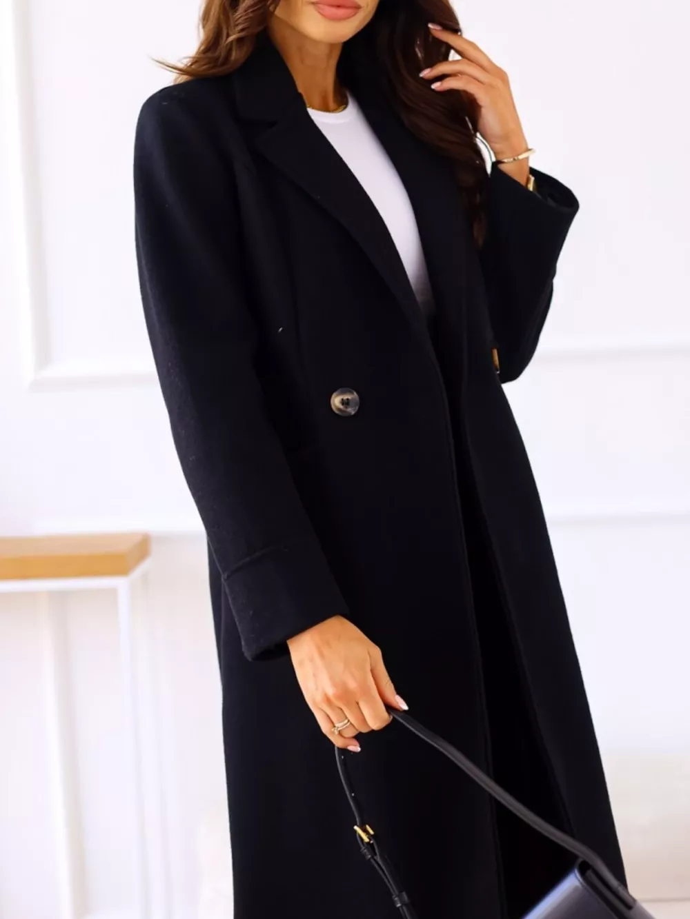 Lapel Collar Wool Blend Overcoat, image 15