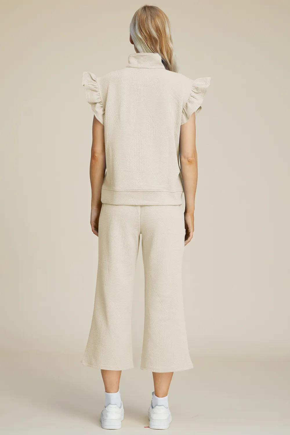 Full Size Texture Ruffle Short Sleeve Top and Wide Leg Pants Set, image 28