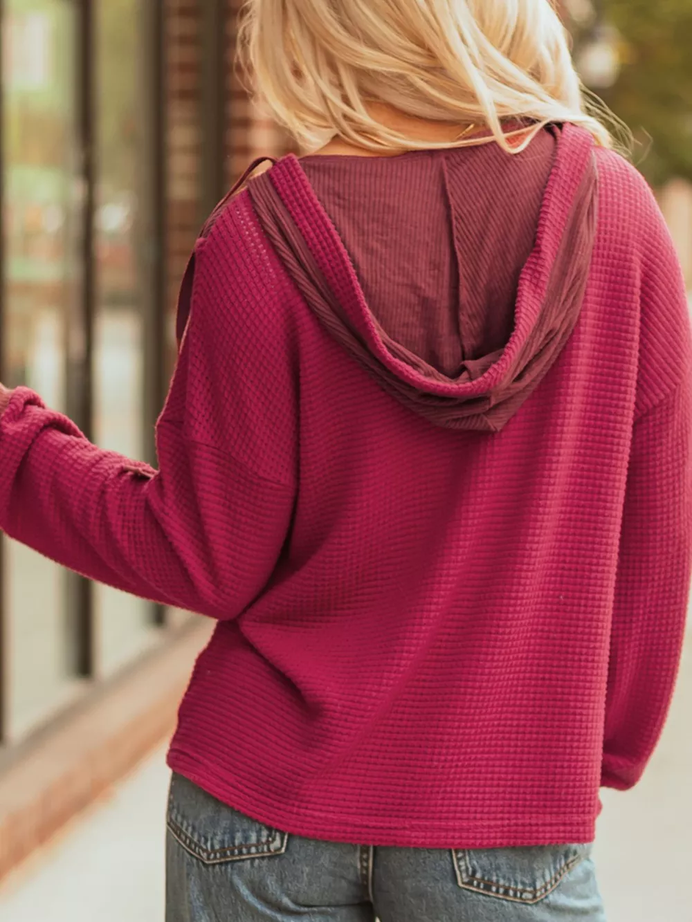 Waffle Knit Henley Sweatshirt with Button Detail, image 5