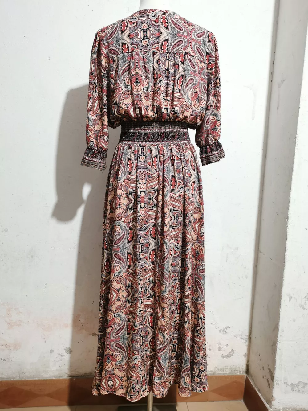Paisley Print Half Sleeve Slit Midi Dress, image 15