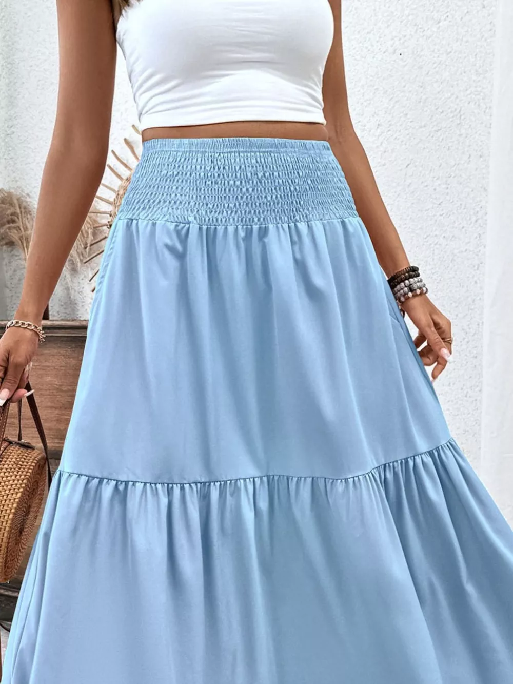 Smocked Waist Tiered Skirt, image 12