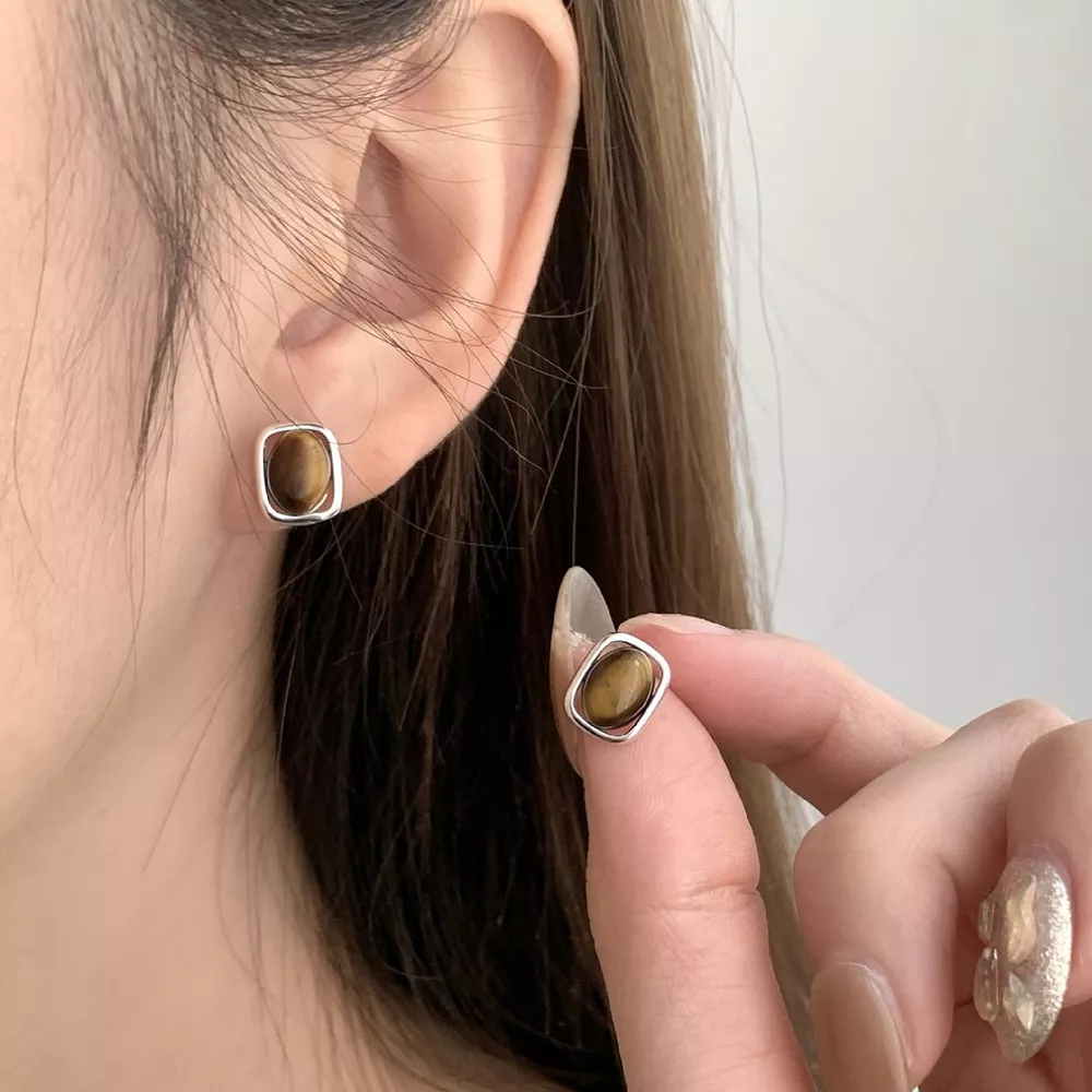 Square Tiger Eye Stud Earrings, image 7
