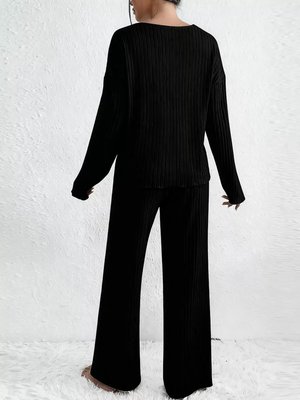 Ribbed Knit V-Neck Top and Pants Set, image 8