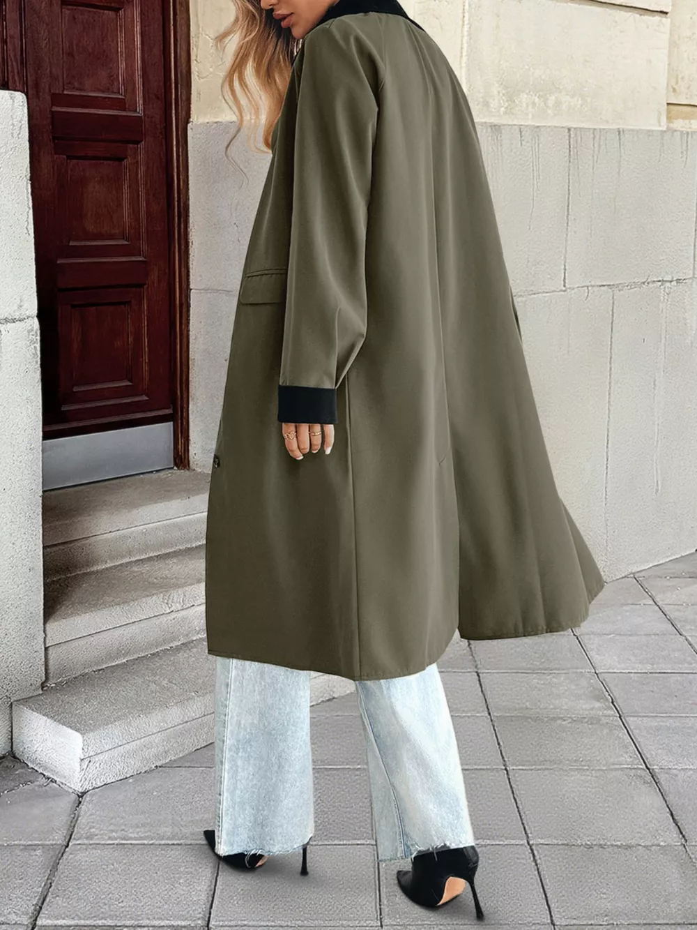 Contrast Collar Button Up Coat, image 3
