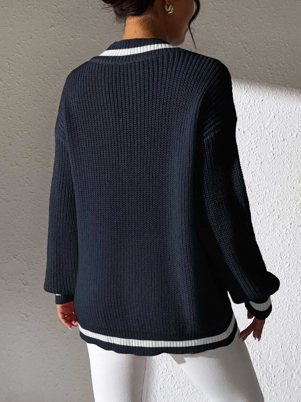 Contrast Trim V-Neck Long Sleeve Sweater, image 12