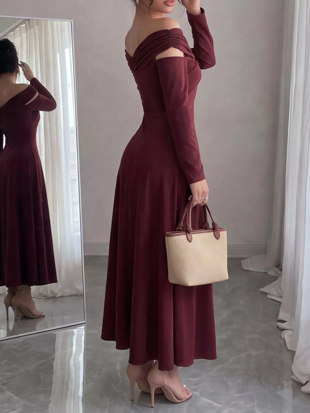 Off-Shoulder Long-Sleeve Maxi Dress, image 4