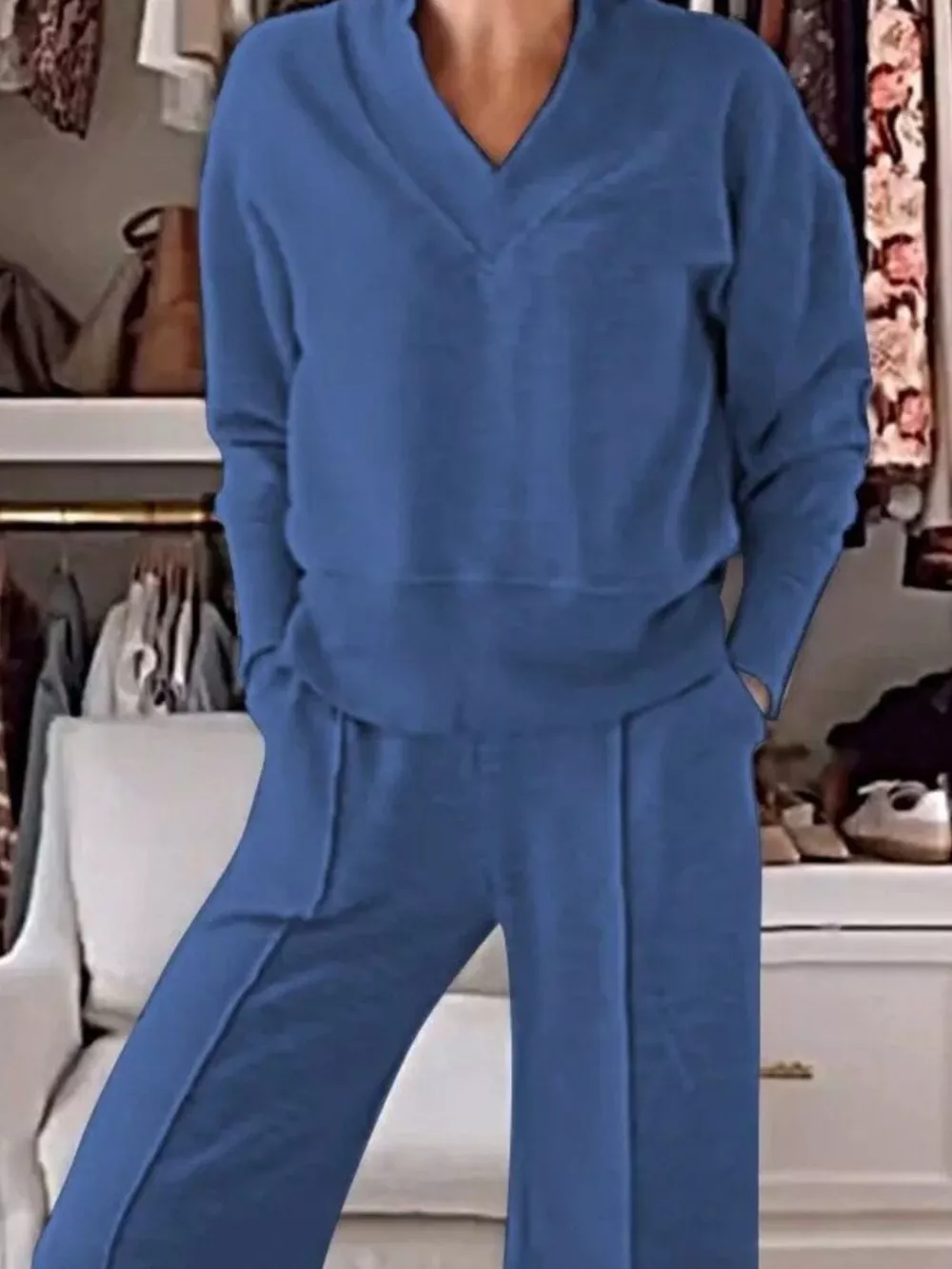 Full Size Cozy V-Neck Top and Pants Set Plus Size, image 15