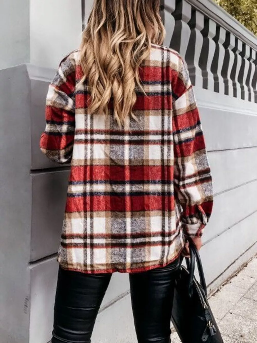 Plaid Button-Down Long Sleeve Shacket, image 6