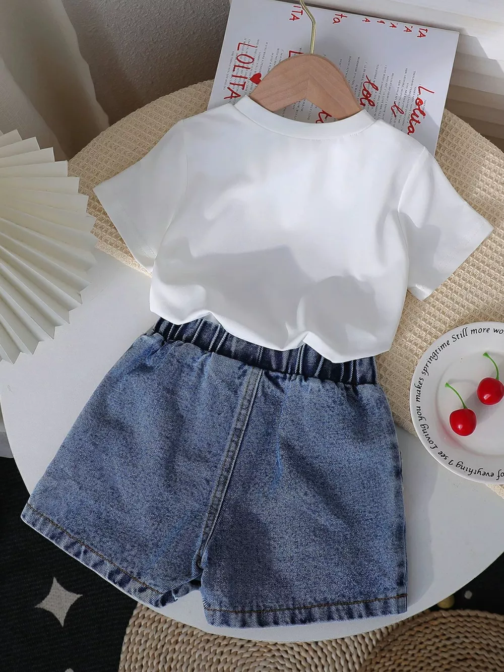 Children's Bowknot T-shirt and Denim Shorts Set, image 6