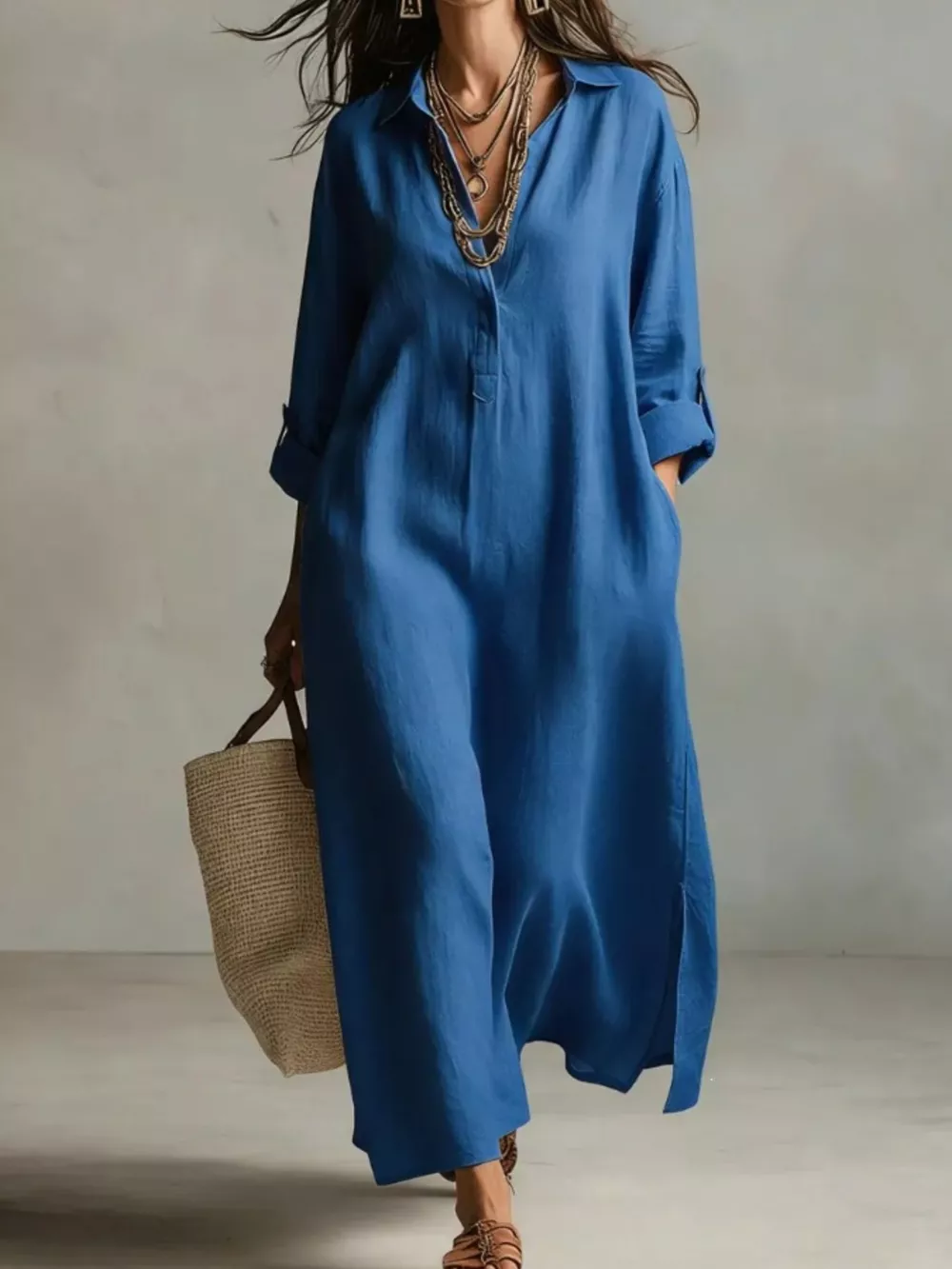 Full Size Casual Midi Shirt Dress Plus Size, image 5