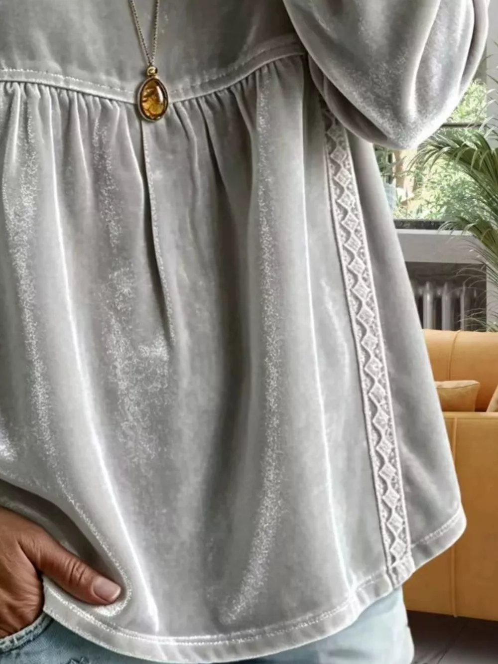 Full Size Velvet Lace Detail V-Neck Blouse Plus Size, image 12