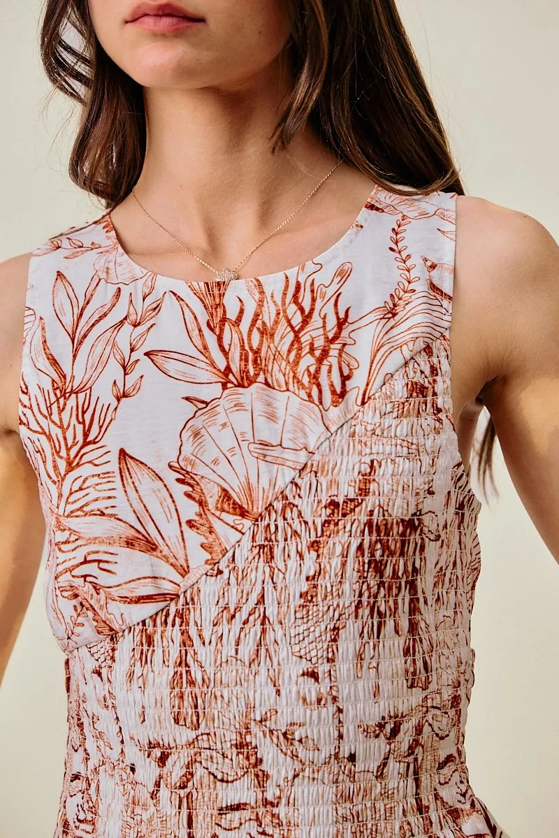 Shell Print Smocked Fit And Flare Mini Lined Dress, image 15