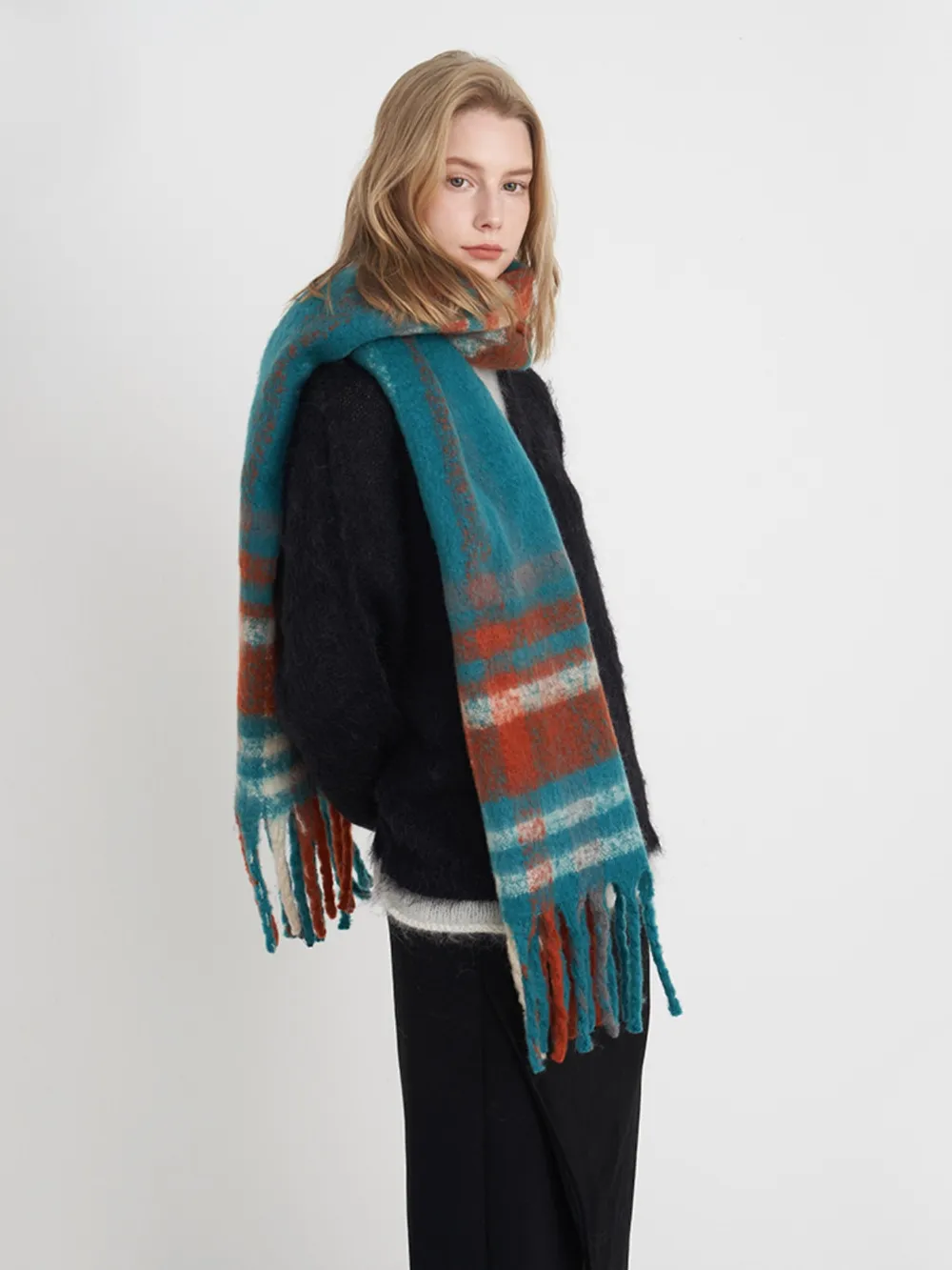 Fringe Plaid Polyester Scarf, image 7
