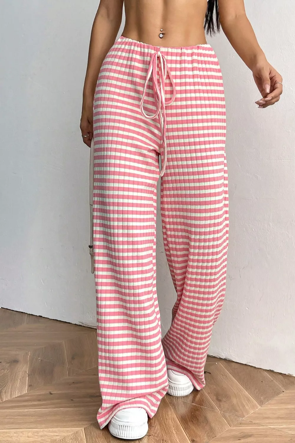 Ribbed Knit Drawstring Wide Leg Pants, image 12
