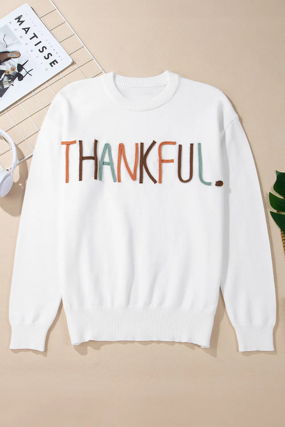 THANKFUL Round Neck Long Sleeve Knit Top, image 7
