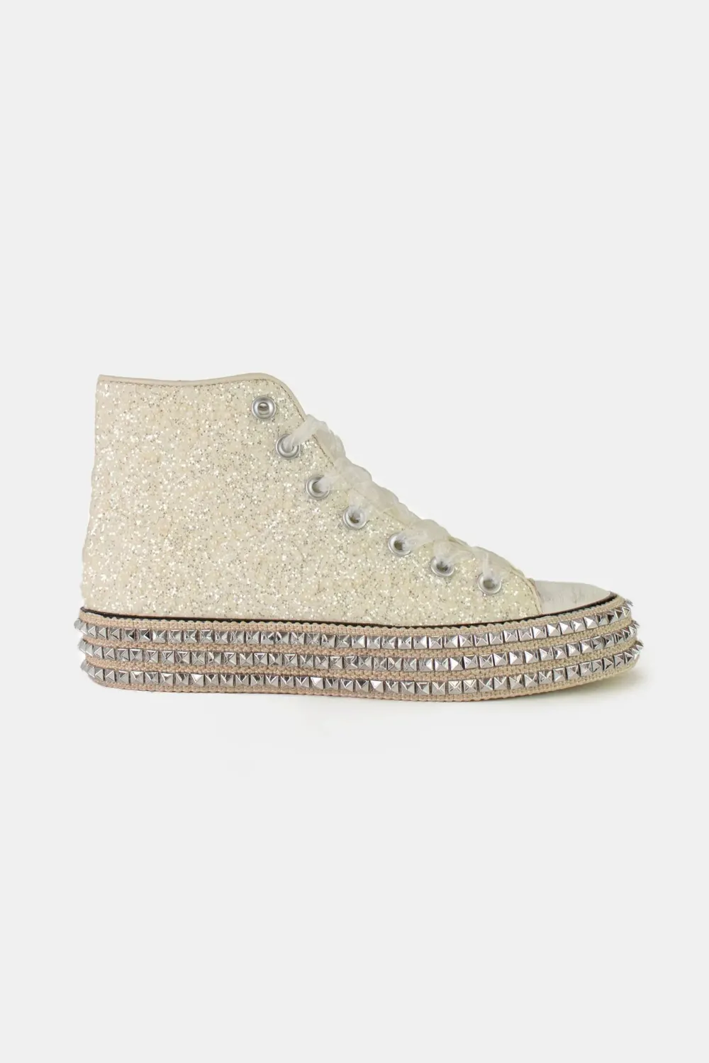 Glitter Lace-Up Studded Platform Sneakers, image 3