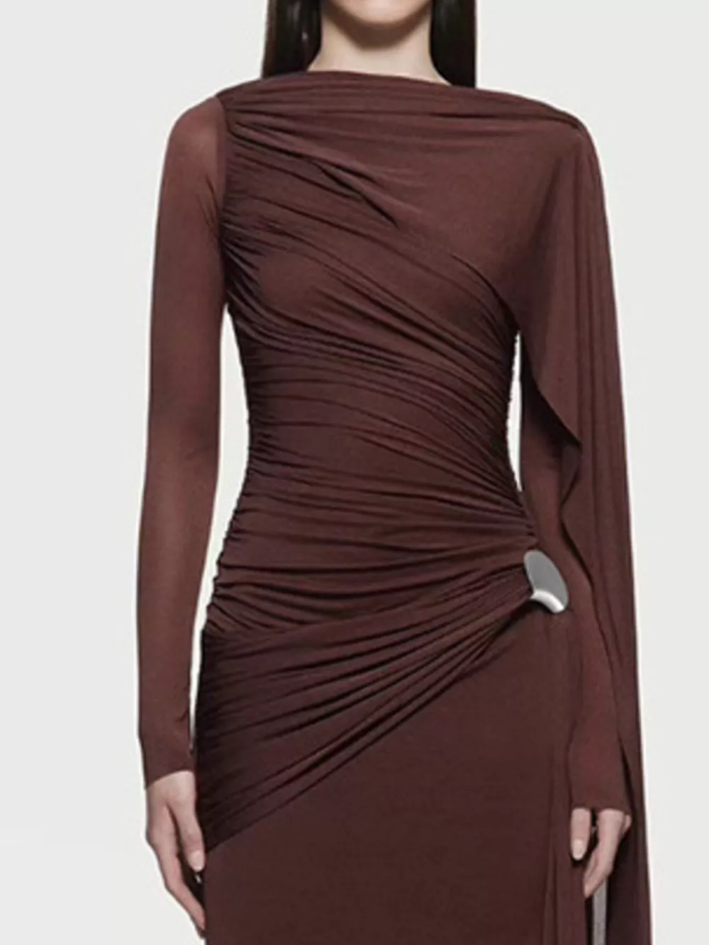 Ruched Draped Long Sleeve Maxi Dress, image 5