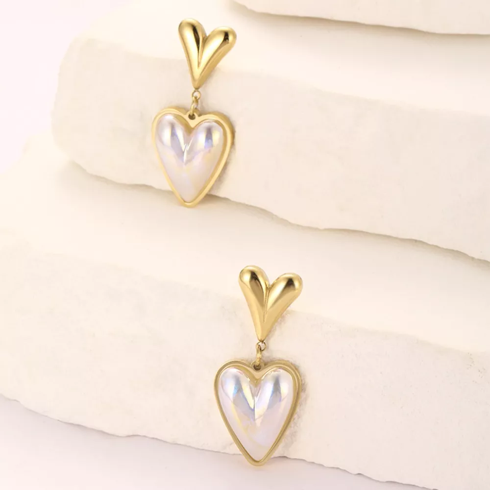 Heart-Shaped Pearl Drop Earrings, image 5