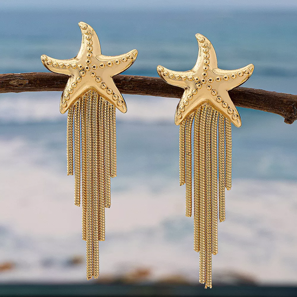 18K Gold-Plated Starfish Fringe Drop Earrings, image 4