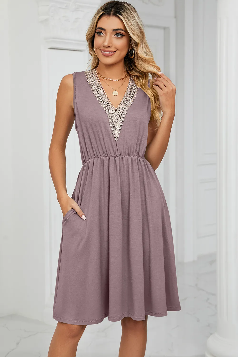 Pocketed V-Neck Wide Strap Dress, image 27