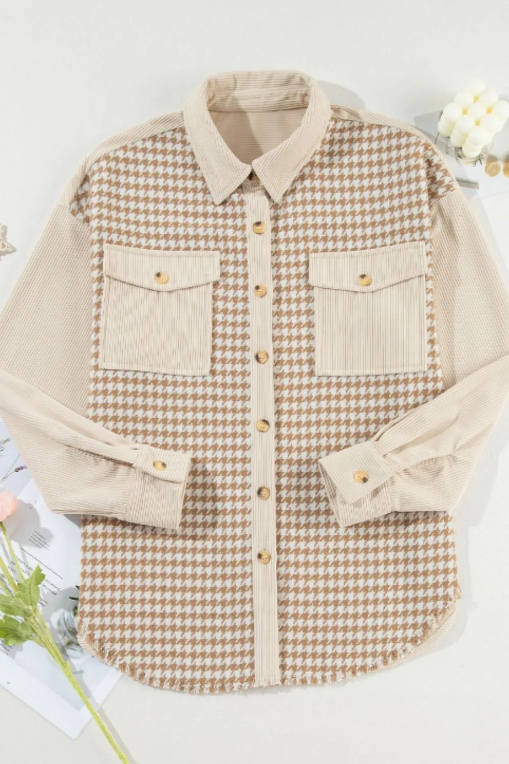 Houndstooth Button Up Long Sleeve Jacket, image 7