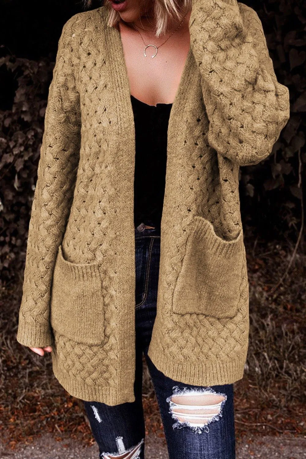 Open Front Dropped Shoulder Cardigan with Pockets, image 23
