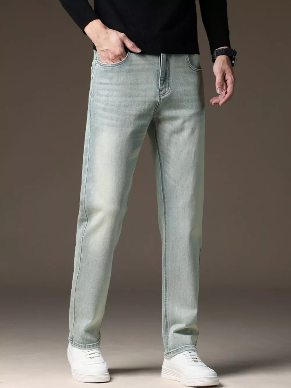 Men's Wash Straight Fit Casual Jeans, image 3