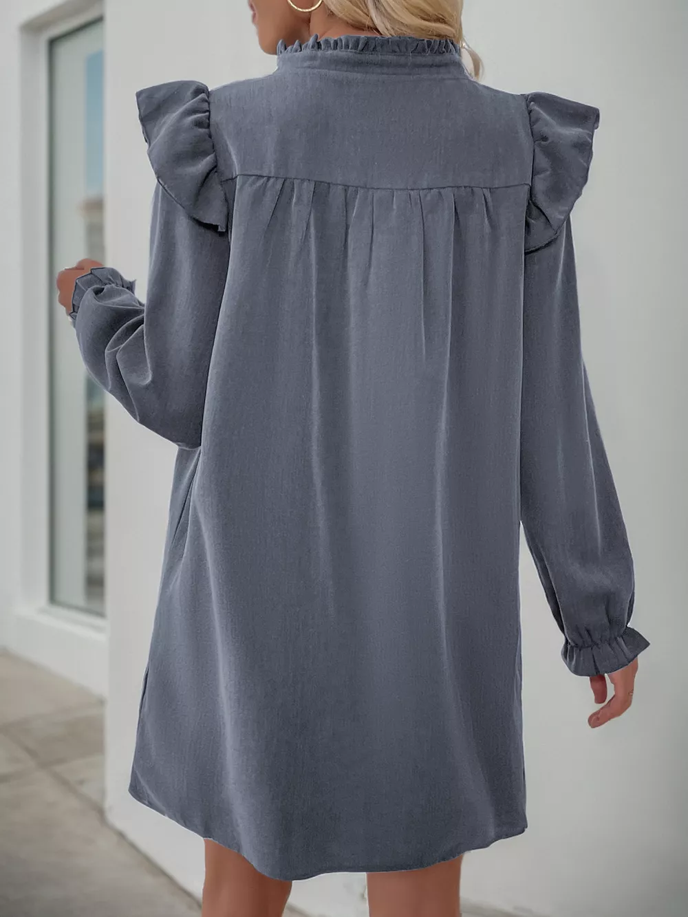 Ruffled Notched Flounce Sleeve Dress, image 9