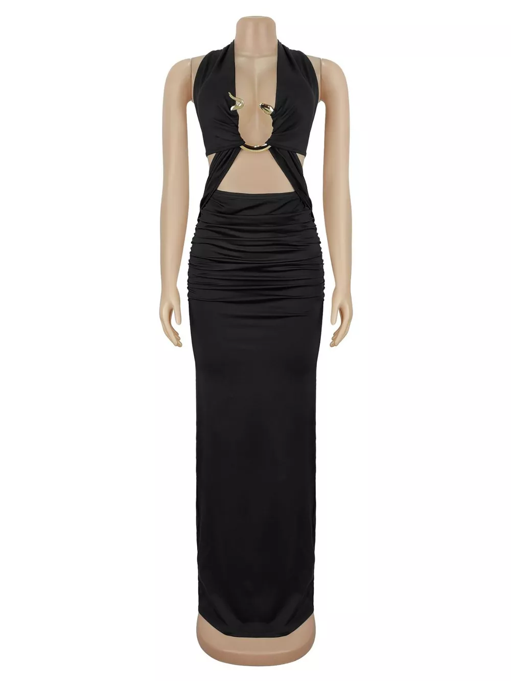 Backless Cut-Out Maxi Dress with Gold Hardware Detail, image 7