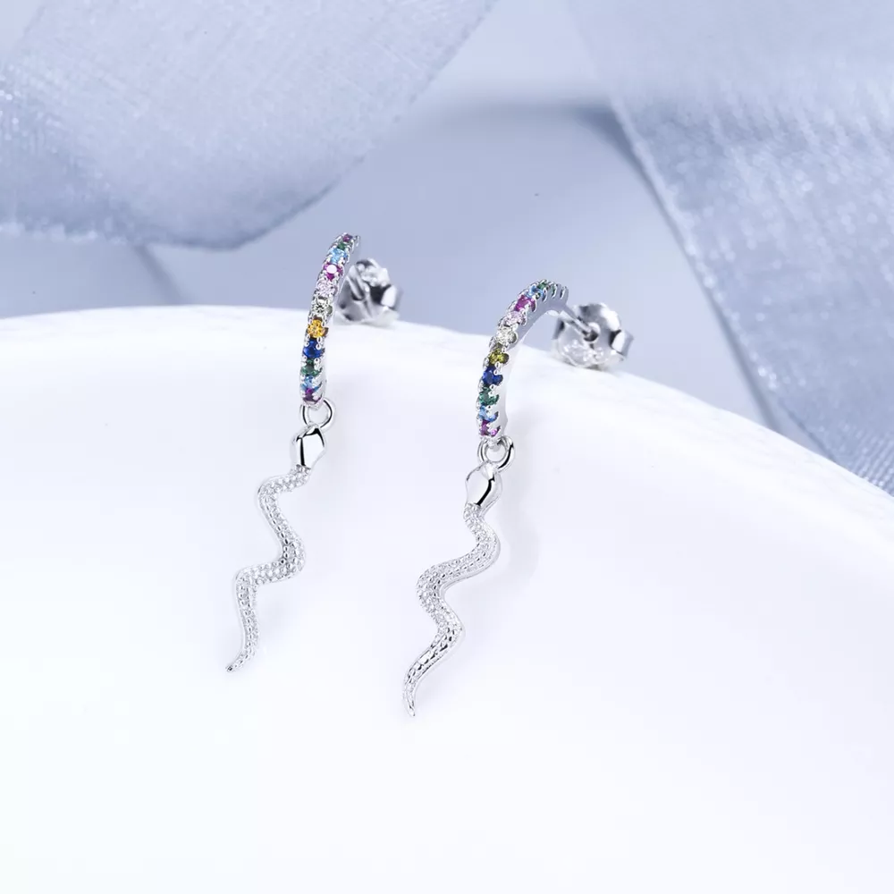 925 Sterling Silver Rainbow Zircon Geometric Earrings, image 4