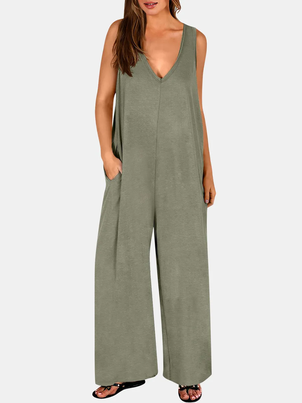 Full Size V-Neck Wide Strap Jumpsuit, image 16