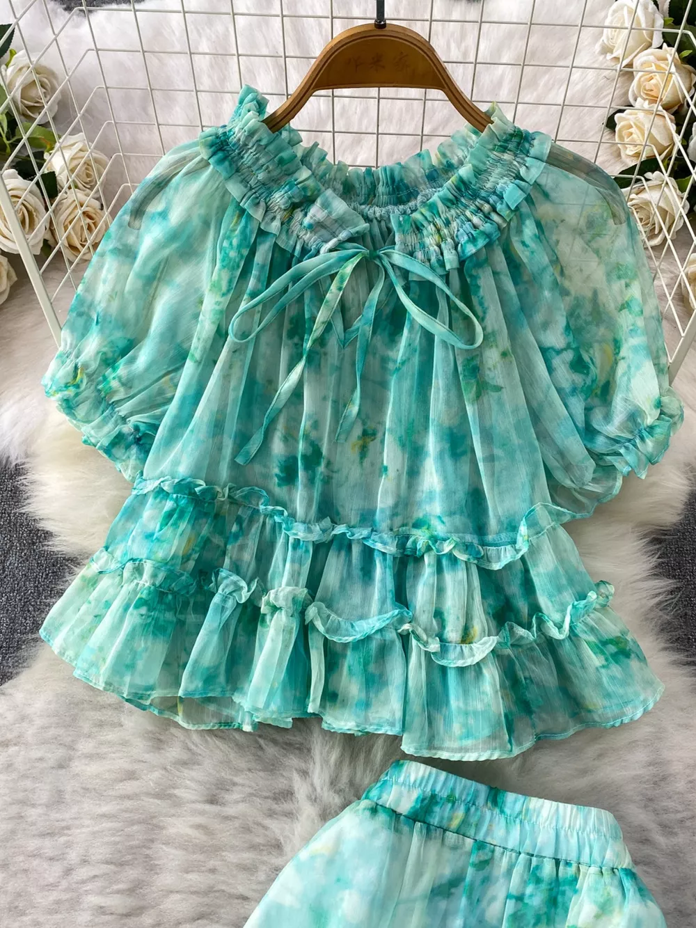 Floral Print Ruffle Hem Blouse and Skirt Set, image 15