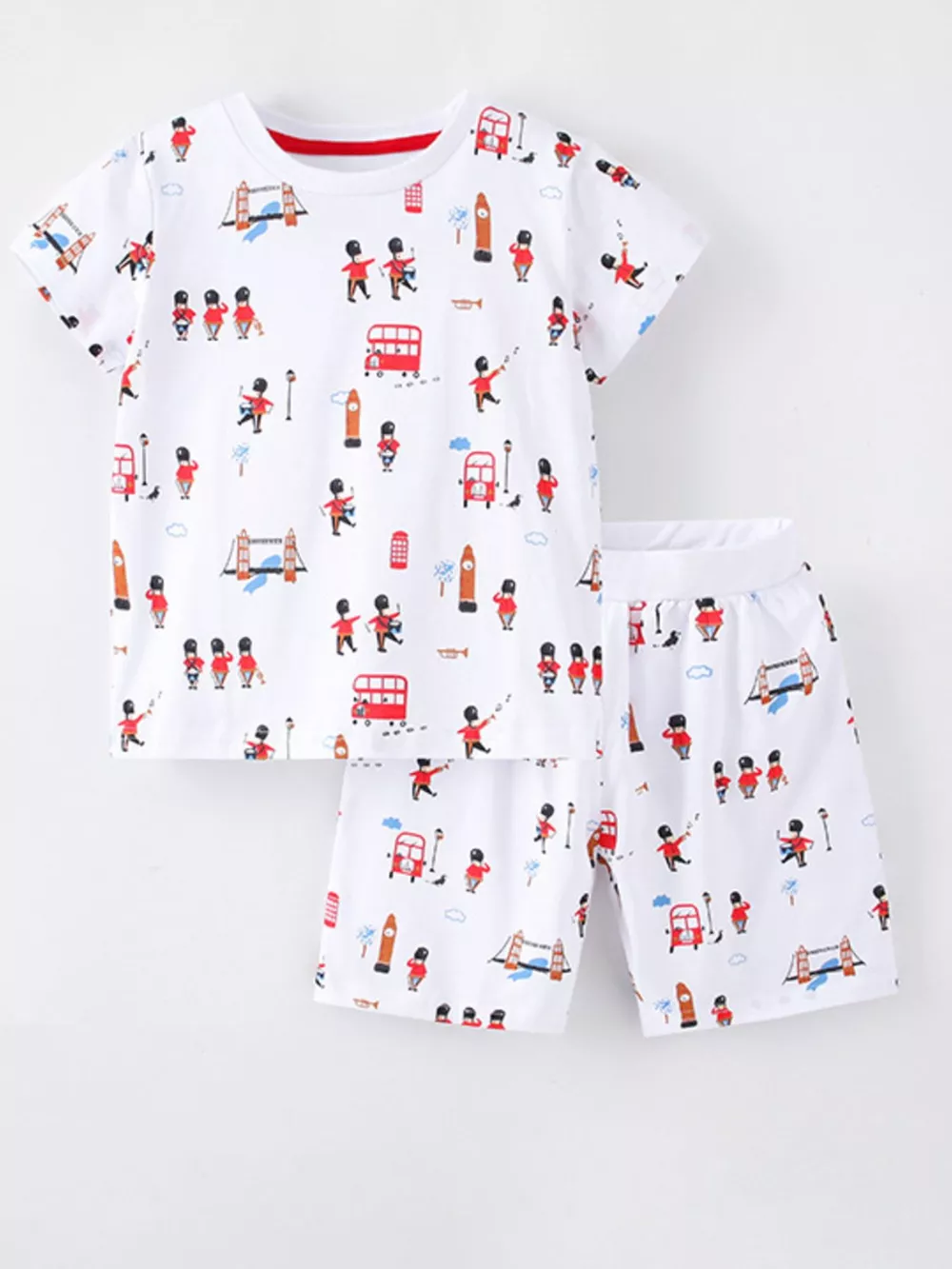 Children's Printed Round Neck Tee and Shorts Set
