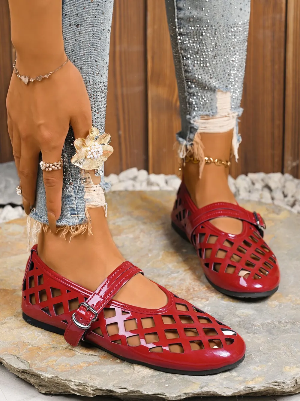 Cutout Round Toe Flats Sandals, image 9