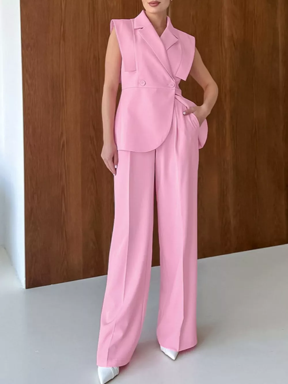 Sleeveless Blazer and Wide-Leg Pants Two-Piece Set, image 4