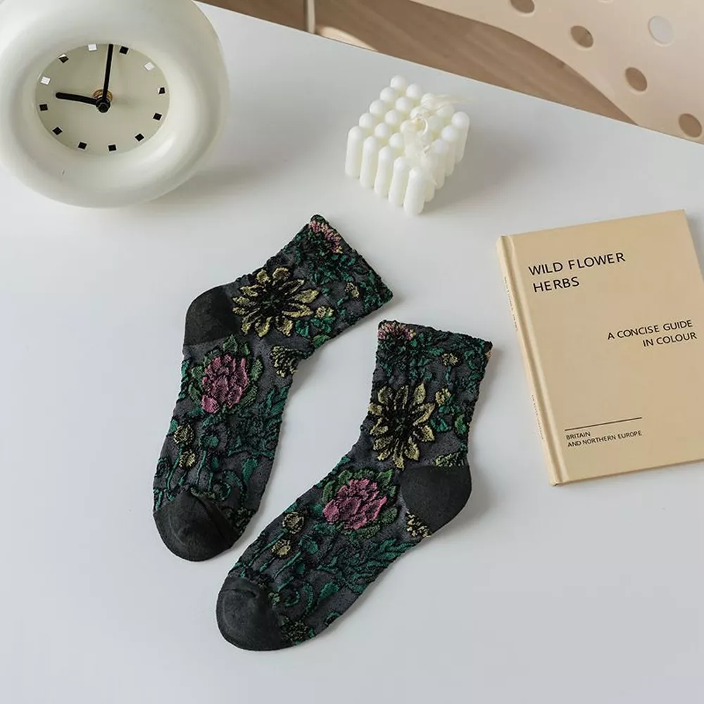 Floral Jacquard Crew Socks, image 7