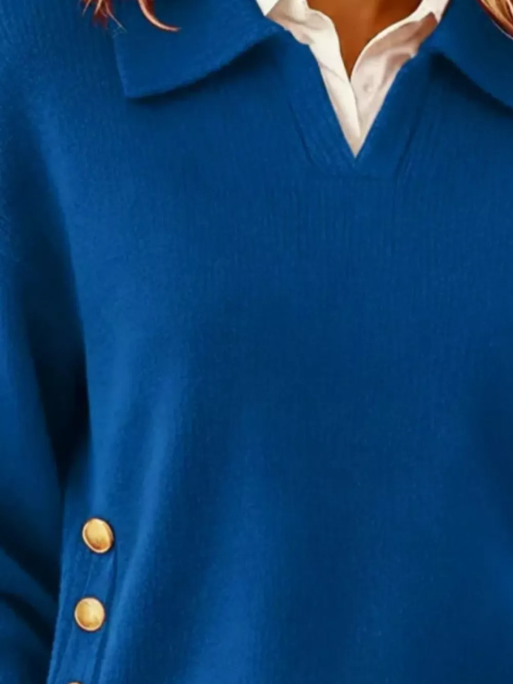 Full Size Decorative Button Dropped Shoulder Sweater Plus Size, image 6
