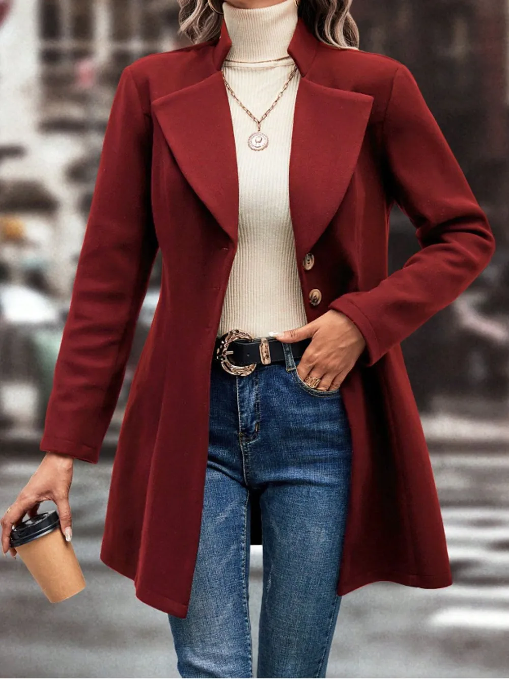 Collared Neck Button Up Long Sleeve Coat, image 11