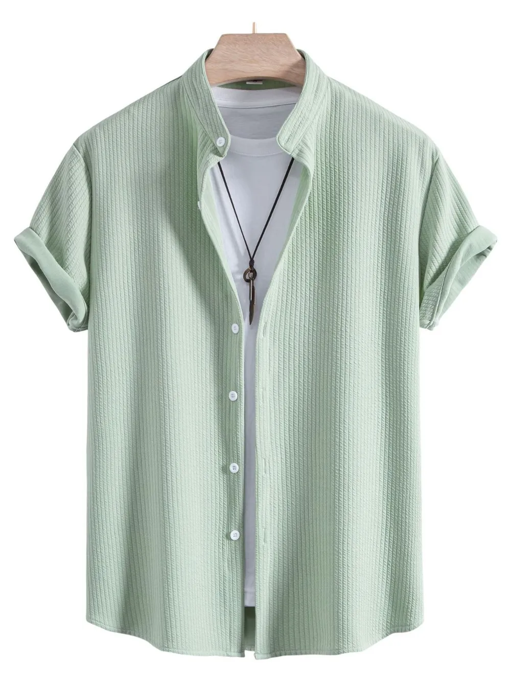 Men's Ribbed Short Sleeve Shirt and Shorts Set, image 3