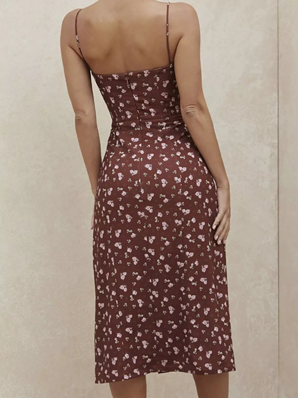 Floral Print Tie Front Slit Midi Dress, image 4