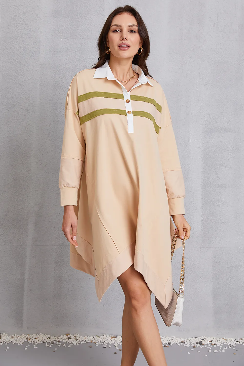 Half Button Handkerchief Hem Dress, image 3